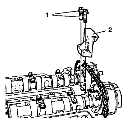 Fig. 53: Upper Timing Chain Guide And Bolts