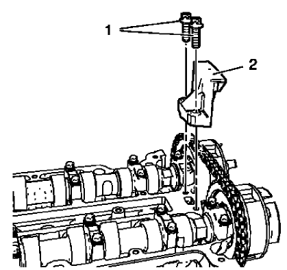 Fig. 46: Upper Timing Chain Guide And Bolts