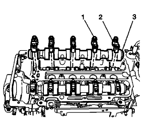 Fig. 218: Camshaft Bearing Caps And Bolts