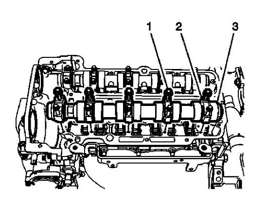 Fig. 223: Camshaft Bearing Caps And Bolts
