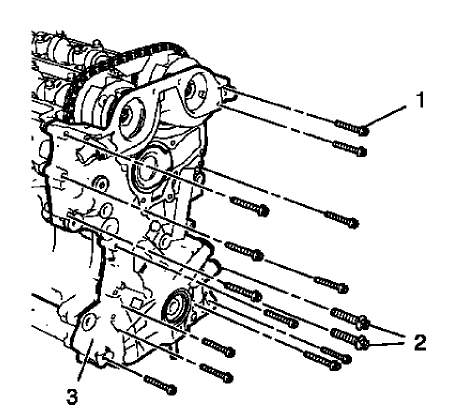 Fig. 126: M6, M10 Front Cover Bolts And Engine Front Cover