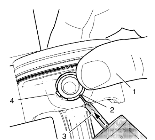 Fig. 348: Pushing Piston Pin Retainer Down With Thumb