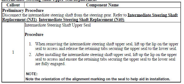 Intermediate Steering Shaft Upper Seal Replacement
