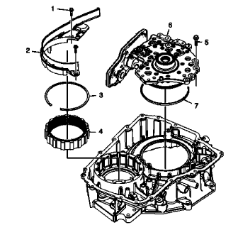 Fig. 49: View Of Transmission Fluid Pump, Front Differential Carrier Baffle & Components