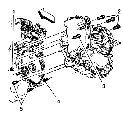 Fig. 67: Upper Transmission To Engine Bolts