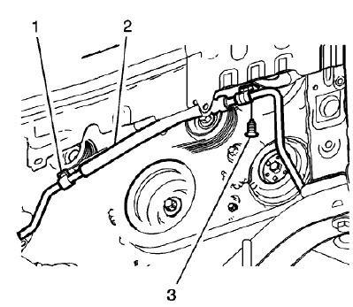 Fig. 18: Power Steering Gear Outlet Hose And Clamp