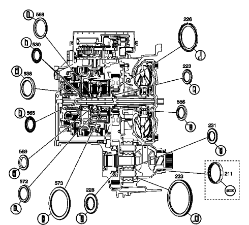 Fig. 29: Bushing, Bearing, and Washer Locations (Gen 2/Hybrid)