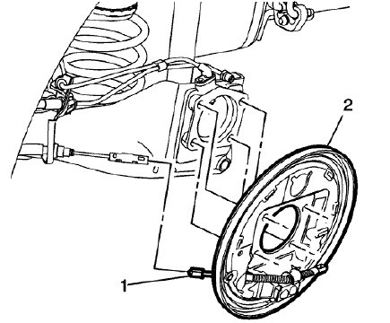 Fig. 24: Park Brake Cable Connector And Backing Plate