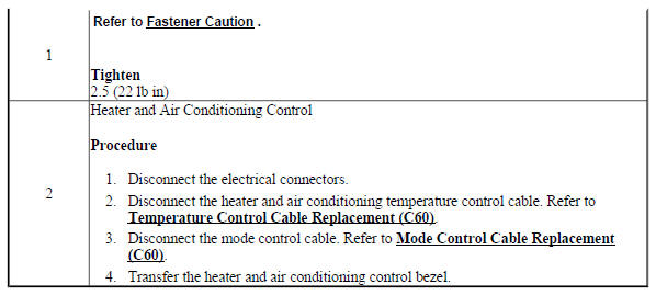 Heater and Air Conditioning Control Replacement (C60)