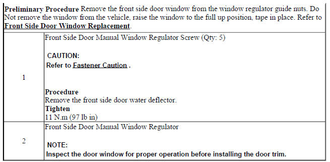 Front Side Door Window Regulator Replacement (Manual)